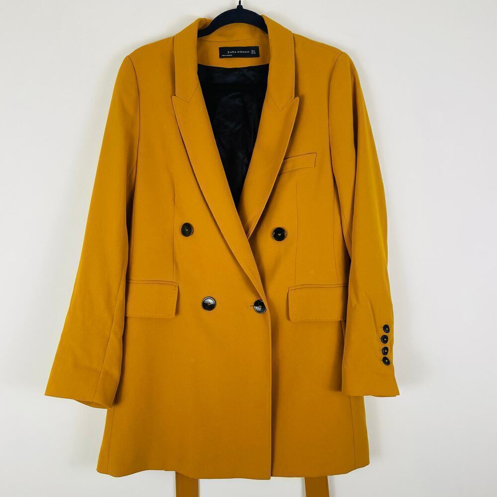 Zara Women’s Mustard Yellow Fitted Blazer with Belt size Small - Picture 2 of 8